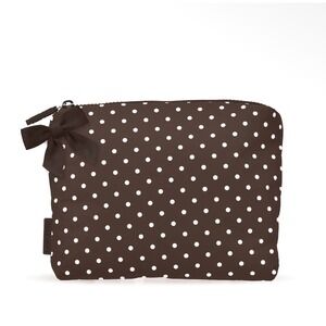 Case-Mate Espresso Polka Dot Bow Crinkle Makeup Bag Brown White NWT